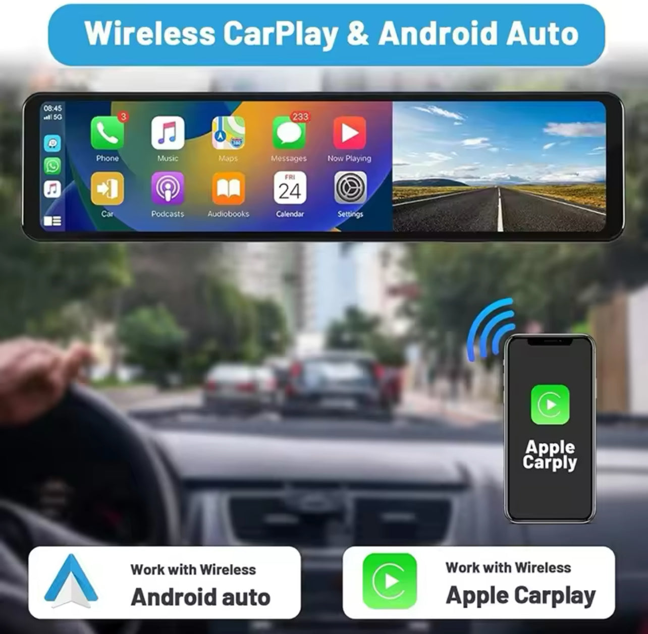 Apple Car Play / Android Auto Rearview Mirror Dashcam