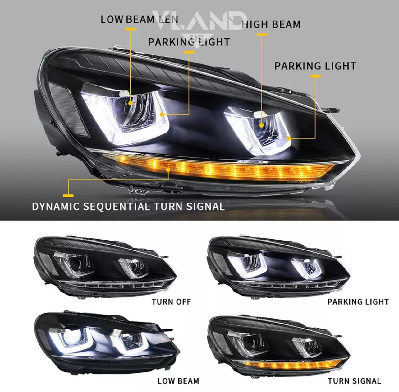 Volkswagen Golf MK6 VLAND Headlights