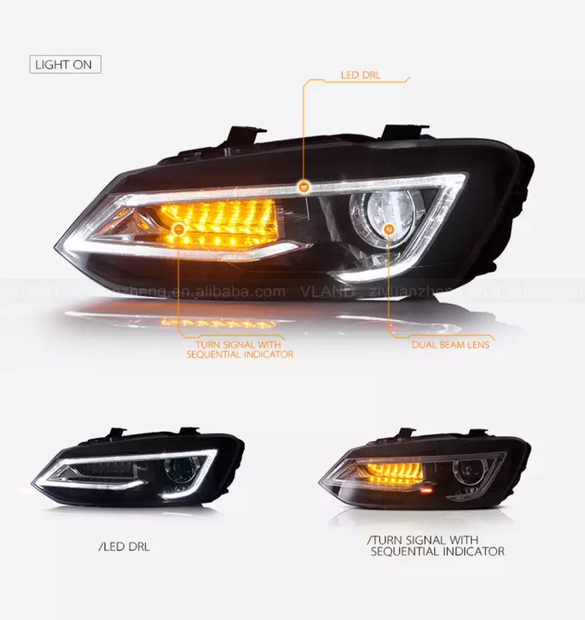 Volkswagen Polo MK5 6R/6C 2009-2017 VLAND Headlights - DTS AUTOMOTIVE