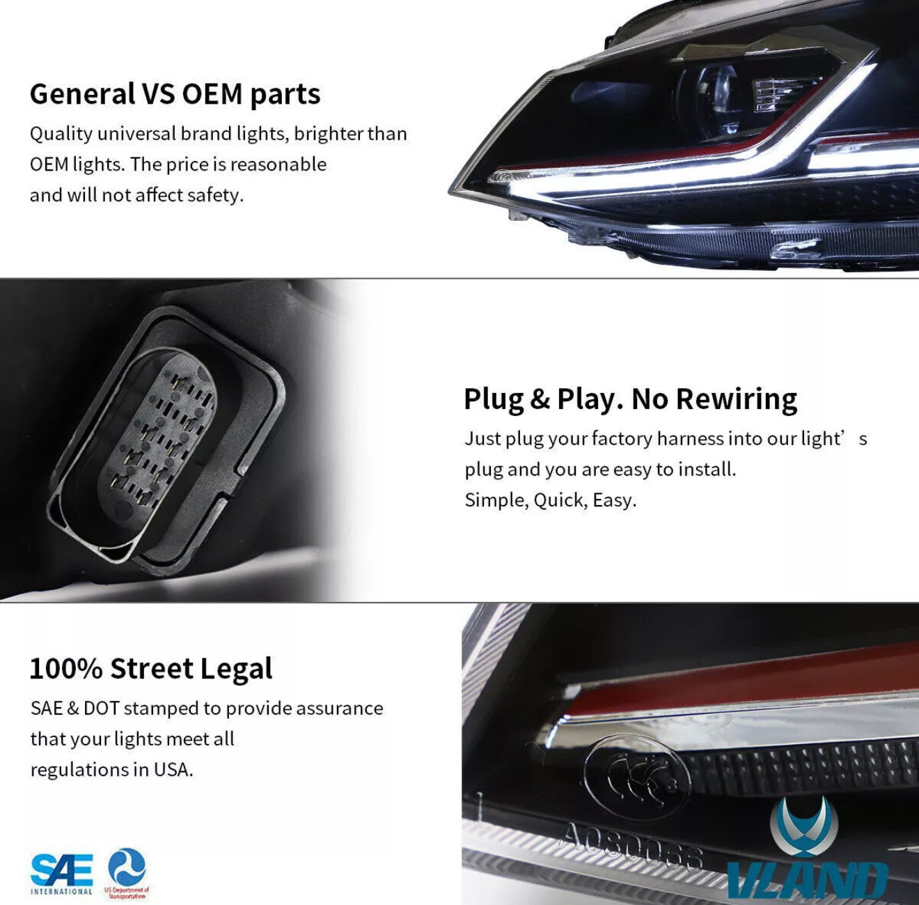 Volkswagen Golf MK7/7.5 VLAND LED Headlights