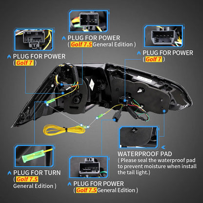 VLAND LED Taillights for Volkswagen Golf 7 MK7 MK7.5 2013-2019 (Not fit for Golf GTI 7.5|Golf R| Wagon|Halogen Models) - DTS AUTOMOTIVE